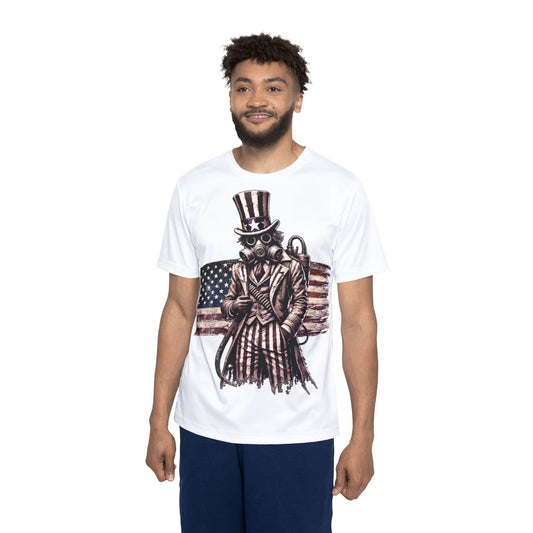 Uncle Sam Gasmask Tee – Dystopian Americana Sports Shirt (Unisex AOP) Moisture Wicking