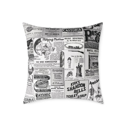 Occult Americana – 1800s Vintage Newspaper Ads Collage Art - Canvas Throw Pillow Version 2