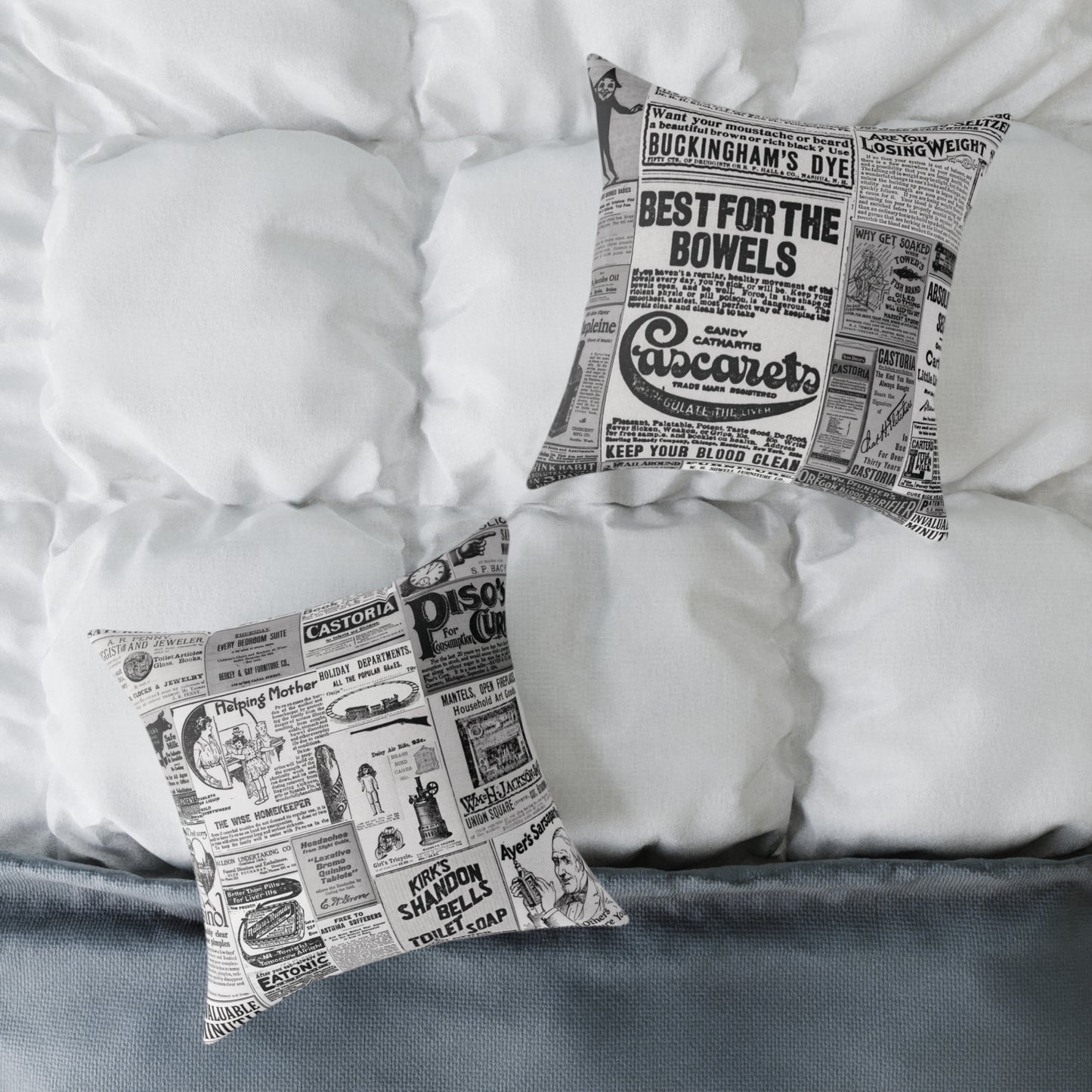 Occult Americana – 1800s Vintage Newspaper Ads Collage Art - Canvas Throw Pillow Version 2