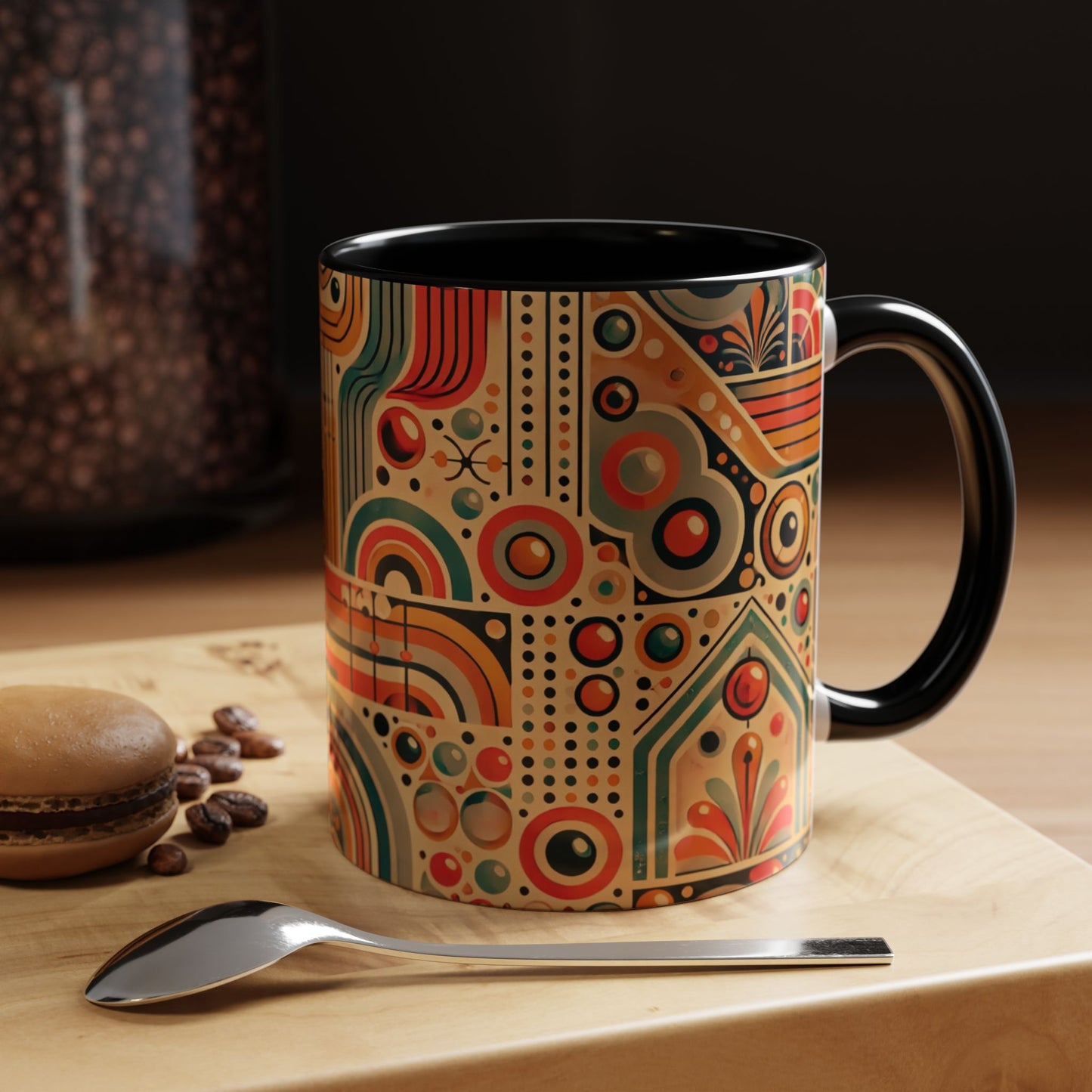 🌿 Retro Boho Accent Coffee Mug | 11oz & 15oz Ceramic Cup | Custom Colors Available