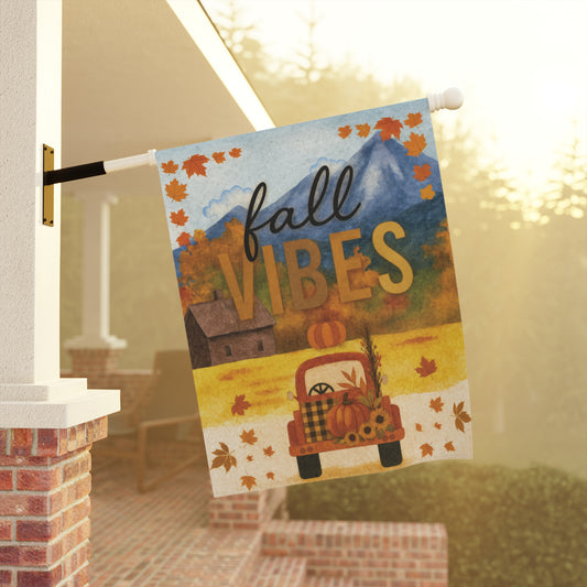Fall Vibes Flag – Pumpkin Truck Garden Banner & House Flag | Rustic Autumn Outdoor Décor