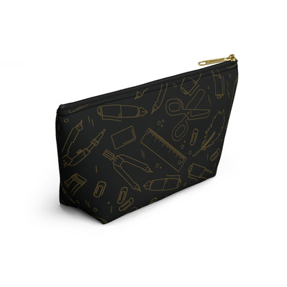 Black & Gold Artist Sketch T-Bottom Pouch • Stylish Pencil Case or Makeup Bag • Small or Large Sizes