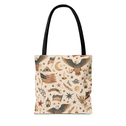Americana Symbol Styled Canvas Tote Bag
