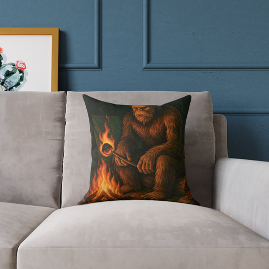 Bigfoot Burnt the S’more – Cryptid Campsite Canvas Throw Pillow