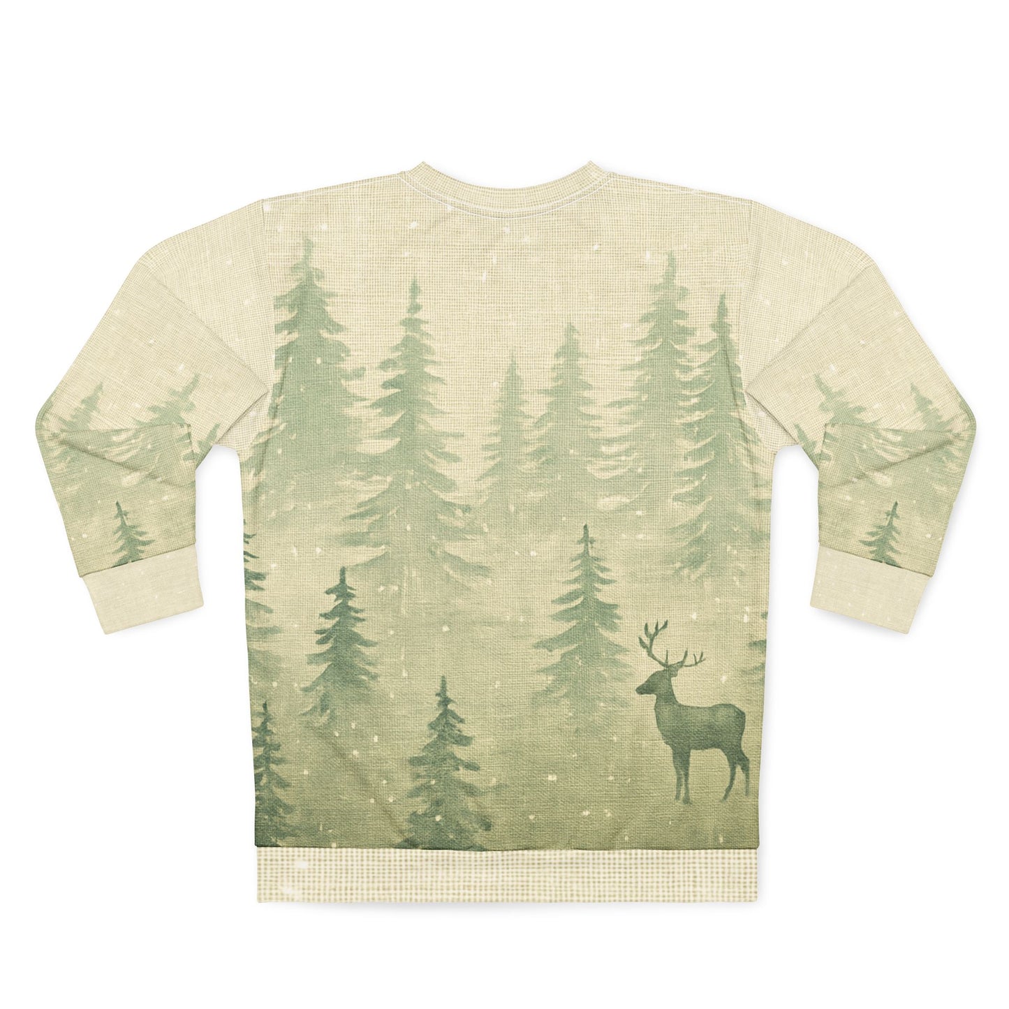 Nordic Woodlands All-Over Print Sweatshirt — Minimalist Winter Forest Scene (MMW Premium AOP Fleece)