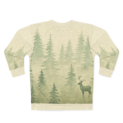 Nordic Woodlands All-Over Print Sweatshirt — Minimalist Winter Forest Scene (MMW Premium AOP Fleece)