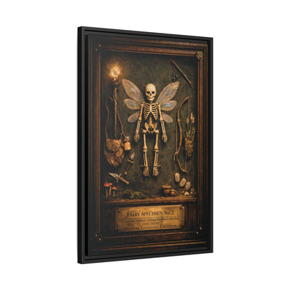 Fairy Specimen No. 2 Framed Canvas Print – Skeletal Fairy Wall Art, Dark Curiosity Cabinet Decor