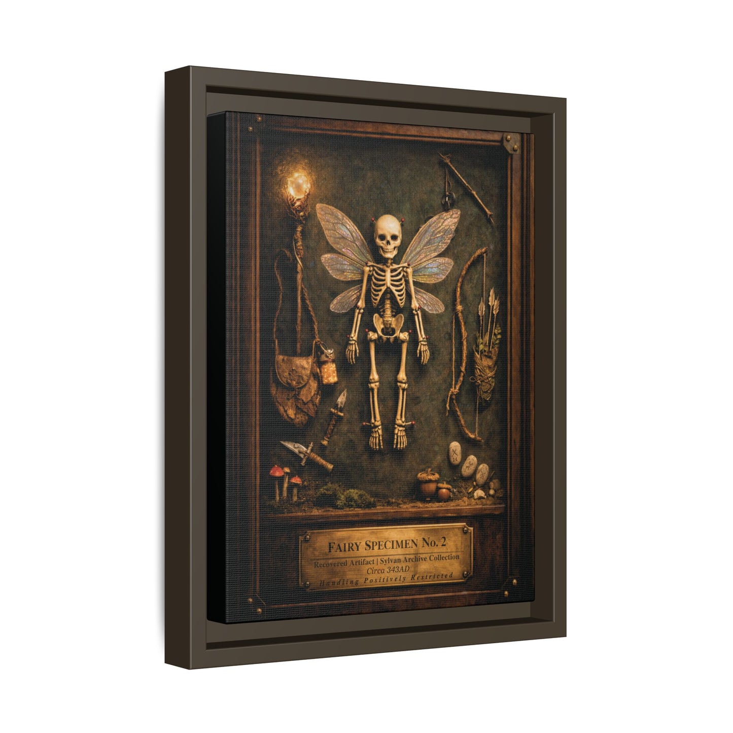 Fairy Specimen No. 2 Framed Canvas Print – Skeletal Fairy Wall Art, Dark Curiosity Cabinet Decor