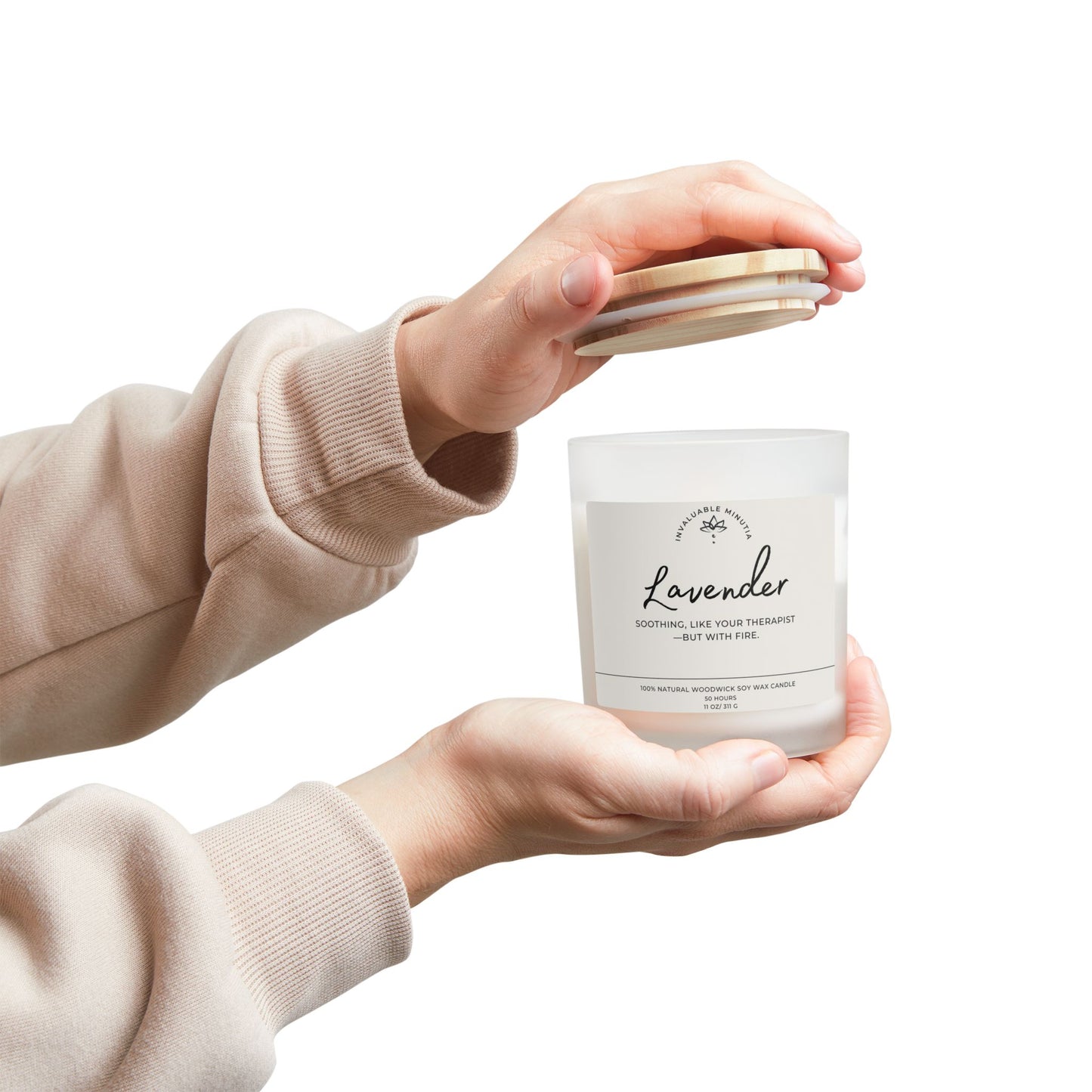 11oz Frosted Glass Natural Soy Wax Candle with Wooden Wick – Available in 9 Scents