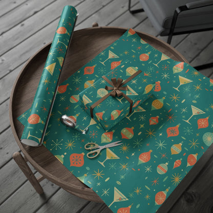 Atomic Christmas Cocktail – Mid-Century Holiday Wrapping Paper, Retro Martini Gift Wrap, 30" Roll (Matte/Gloss)