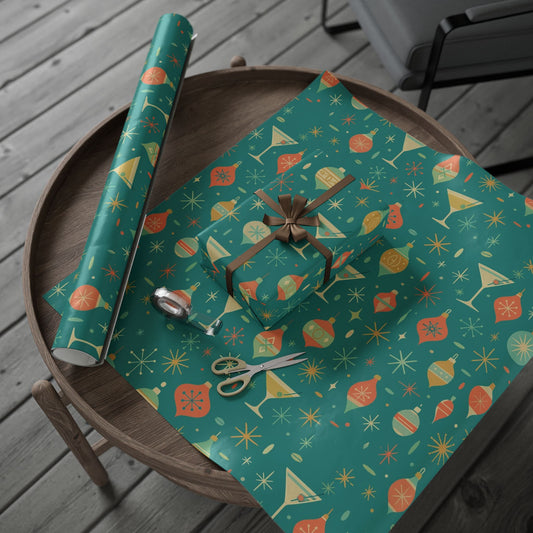 Atomic Christmas Cocktail – Mid-Century Holiday Wrapping Paper, Retro Martini Gift Wrap, 30" Roll (Matte/Gloss)