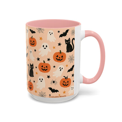 Halloween Color Accent Mug – Ghosts, Pumpkins & Black Cats, Fall Coffee Cup (11oz & 15oz) – Boutique Spooky Season Drinkware