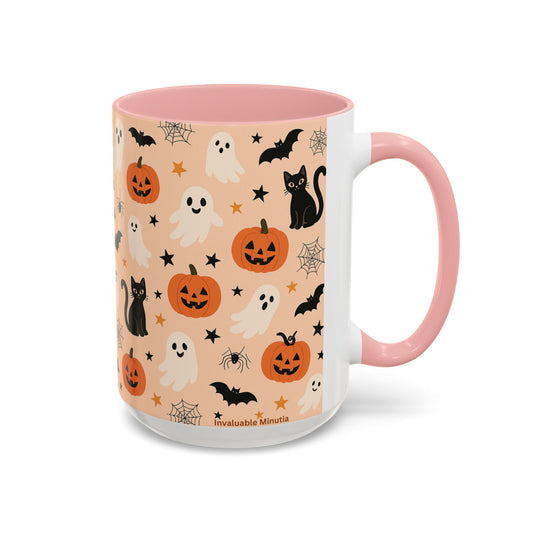 Halloween Color Accent Mug – Ghosts, Pumpkins & Black Cats, Fall Coffee Cup (11oz & 15oz) – Boutique Spooky Season Drinkware