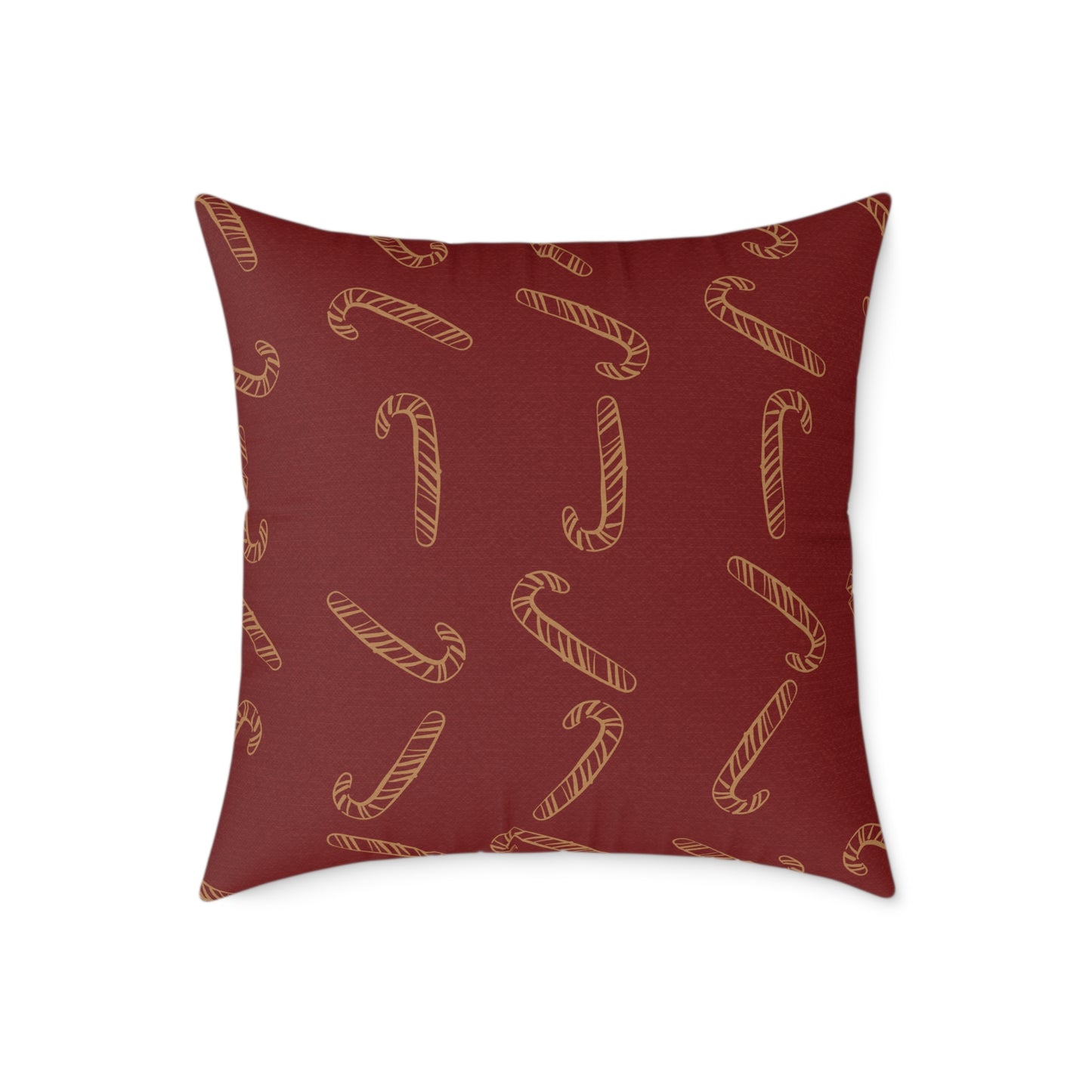 Vintage Fireplace Christmas Throw Pillow – Red & Gold Mantel with Candy Cane Pattern Back