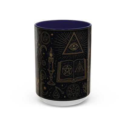 Witchy Aesthetic Coffee Mug – 15oz Black & Purple Ceramic with Occult Symbols – Goth Kitchen Decor, Halloween Gift Idea - 11oz/15oz