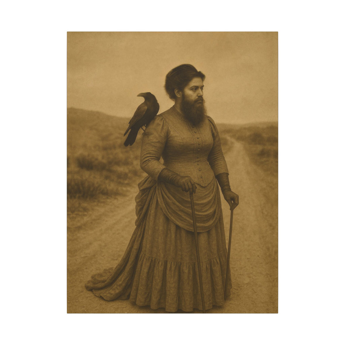 Bearded Lady with Crow – Matte Canvas Print (Gallery-Wrapped) 0.75"