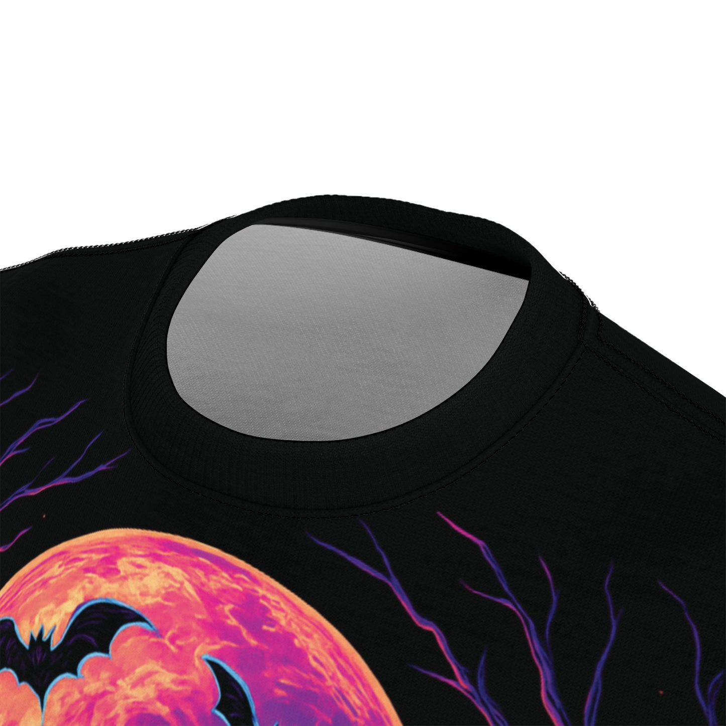 Neon Jack-o’-Lantern AOP Halloween T-Shirt – Glowing Pumpkin & Bats Extra Large Print Tee (All-Over Print)