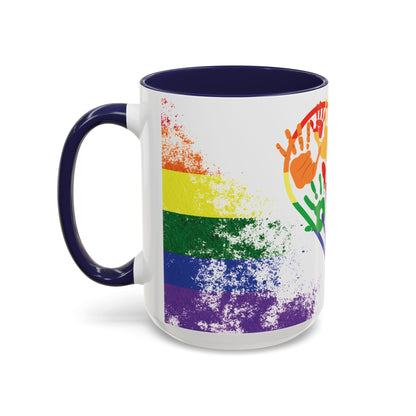 Handprint Heart Pride Mug | Rainbow Splash Ceramic Cup | 11oz & 15oz
