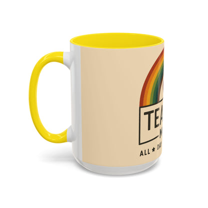 Teacher Mode – Color Accent Mug (11oz/15oz) • Rainbow Heart • Teacher Gift • Dishwasher & Microwave Safe