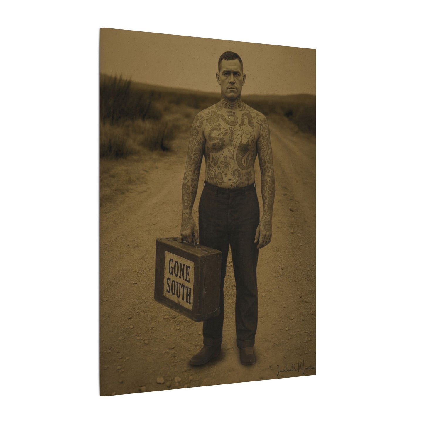 The Tattooed Man – Matte Canvas Print (Gallery-Wrapped) 0.75" – Vintage Circus-Inspired Canvas Wall Art