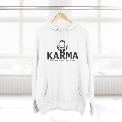 Karma Hoodie — “What Goes Around Comes Around” Minimalist Spiritual Quote Hoodie (Lane Seven Premium Fleece)