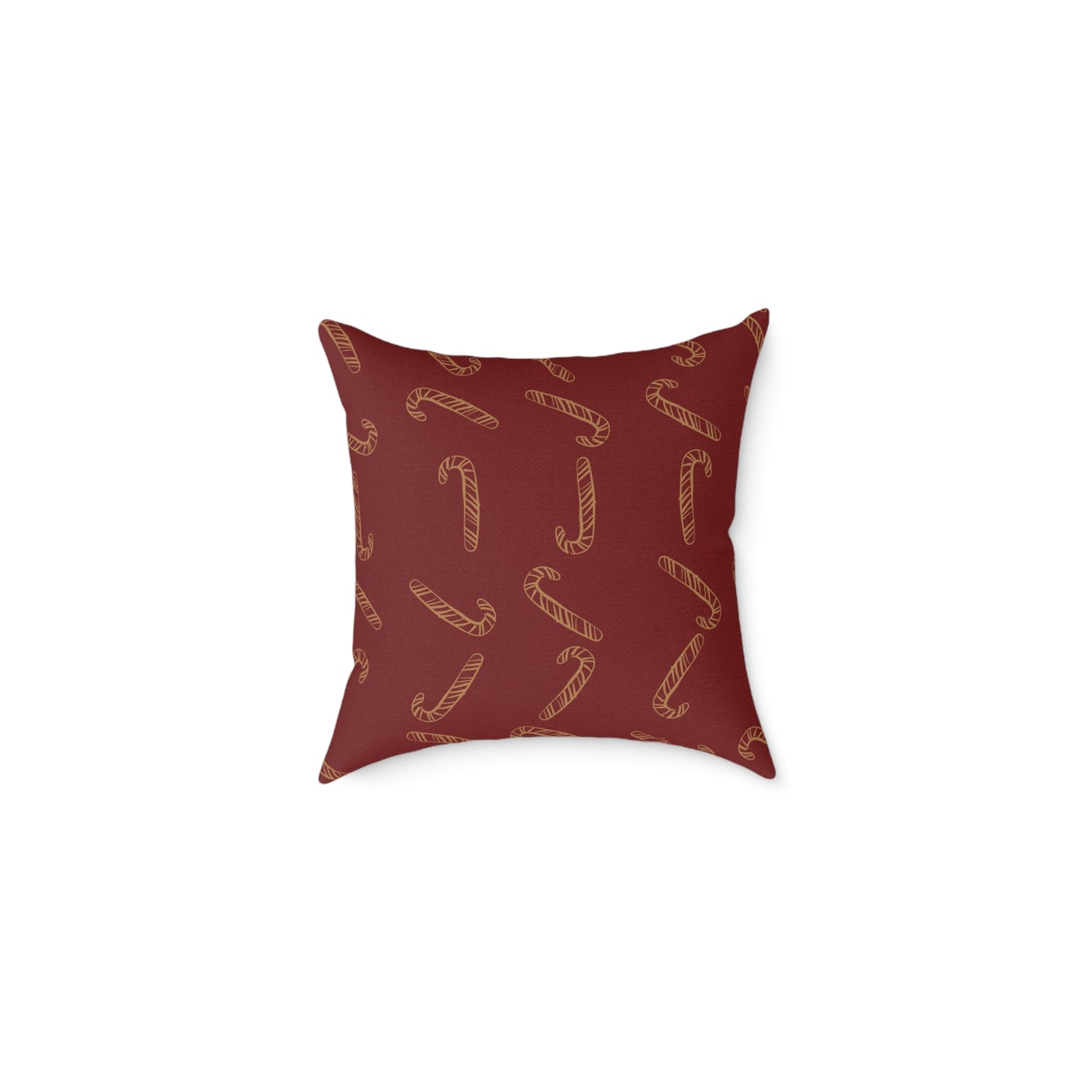 Vintage Fireplace Christmas Throw Pillow – Red & Gold Mantel with Candy Cane Pattern Back