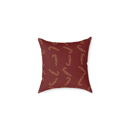 Vintage Fireplace Christmas Throw Pillow – Red & Gold Mantel with Candy Cane Pattern Back