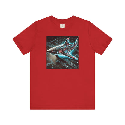 Cyber Shark Unisex Jersey Tee - Futuristic Ocean Design Tech T-Shirt
