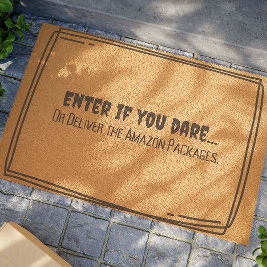 Enter If You Dare Doormat – Funny Amazon Package Delivery Welcome Mat, Gothic Halloween Porch Décor