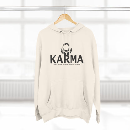 Karma Hoodie — “What Goes Around Comes Around” Minimalist Spiritual Quote Hoodie (Lane Seven Premium Fleece)