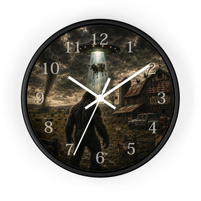 Bigfoot UFO Wall Clock – Sasquatch Alien Abduction Farm Art Clock