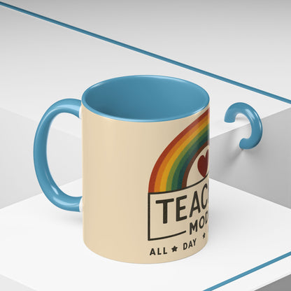 Teacher Mode – Color Accent Mug (11oz/15oz) • Rainbow Heart • Teacher Gift • Dishwasher & Microwave Safe