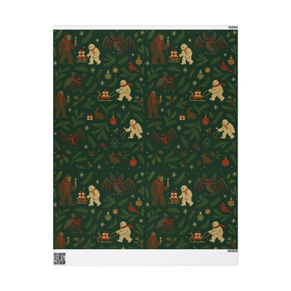 Cryptid Christmas Parade – Luxury Holiday Wrapping Paper, Folk-Art Bigfoot & Mothman Gift Wrap, 30" Roll (Matte/Gloss)
