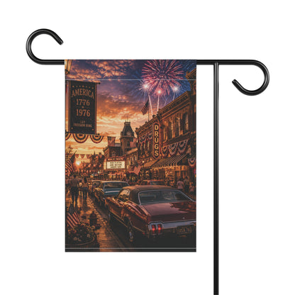 Vintage Retro Main Street Fourth of July Garden Banner or House Flag Patriotic 1776 1976
