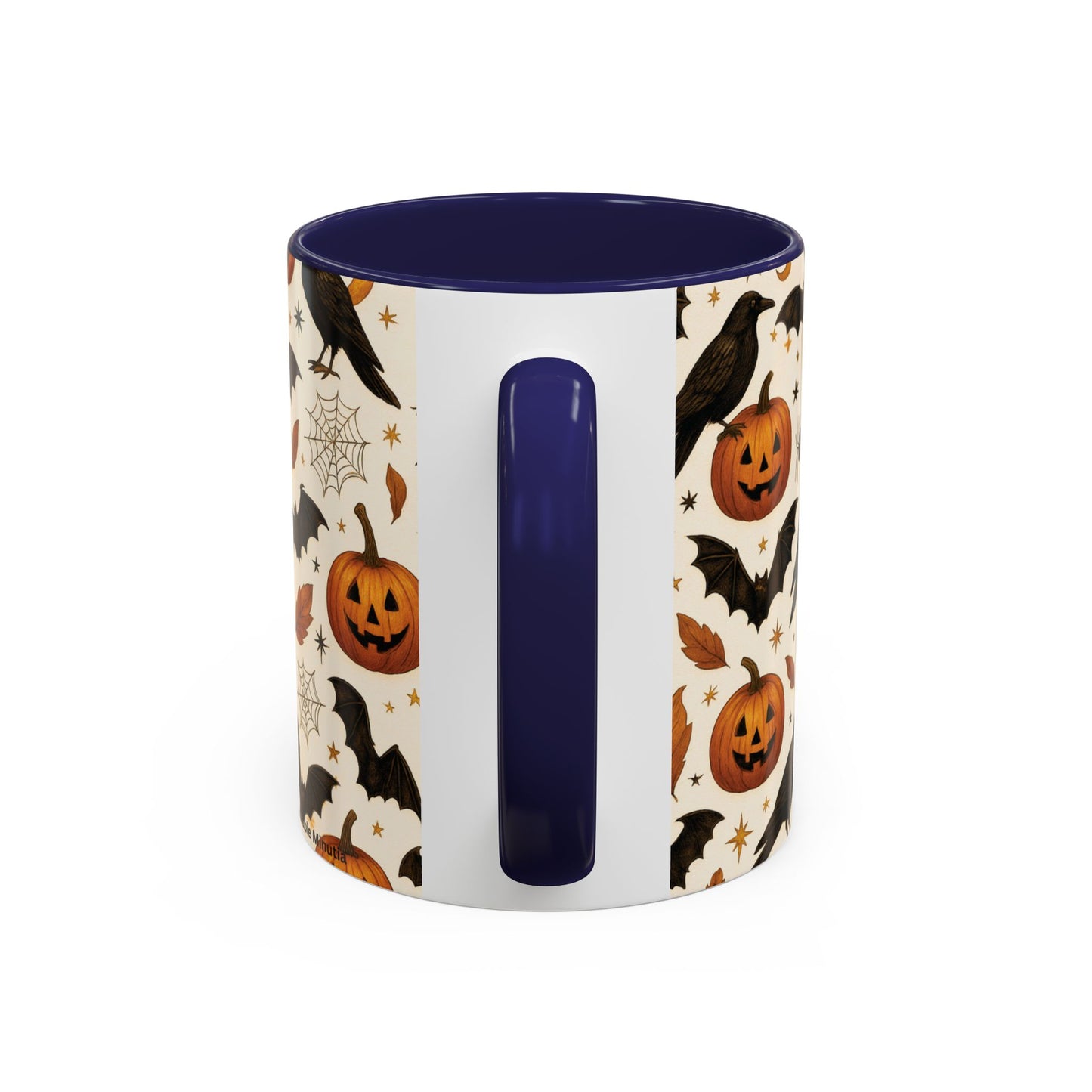 Halloween Raven & Pumpkin Color Accent Mug – Gothic Crow, Bats & Jack-o’-Lantern Coffee Cup (11oz & 15oz) – Spooky Autumn Drinkware