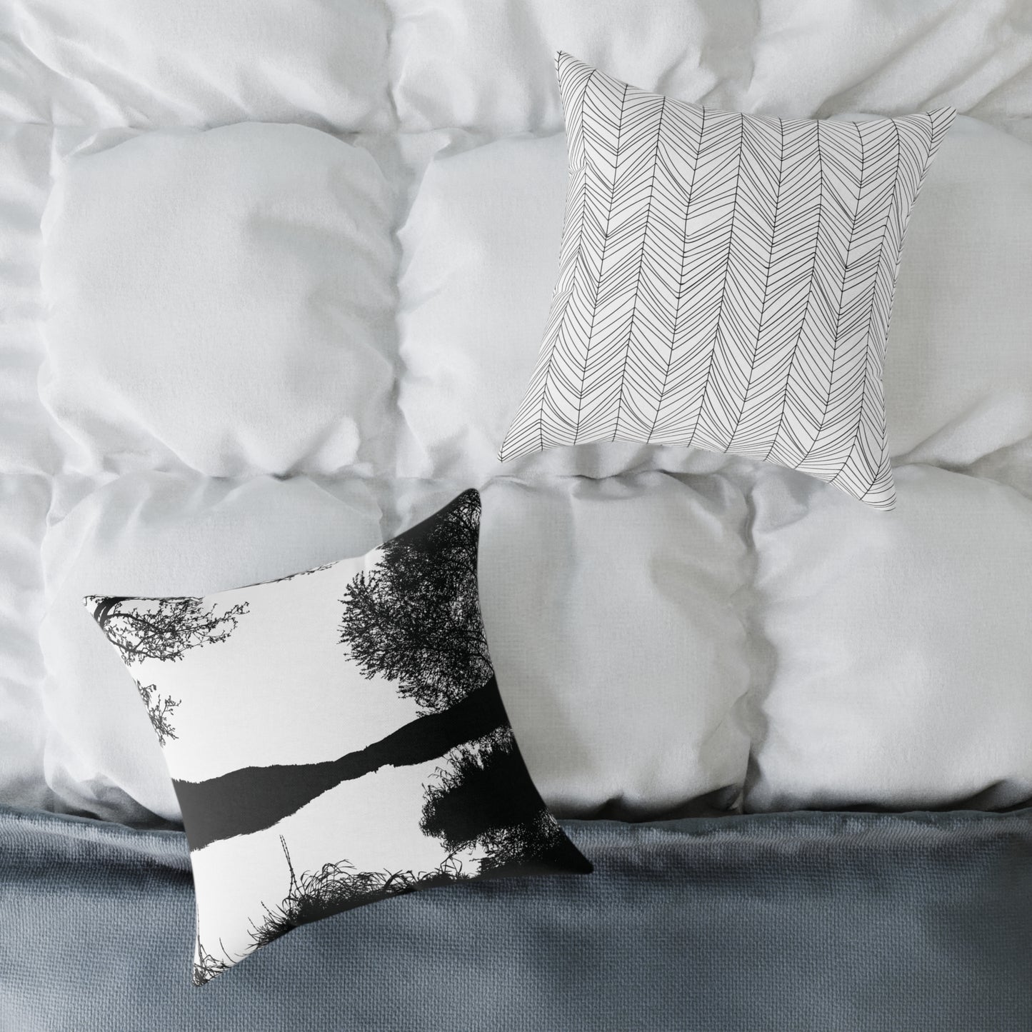 Stillwater Divide Silhouette Pillow – Liminal Lake Vibes for Moody Minimalists - Canvas Throw Pillow Home Decor