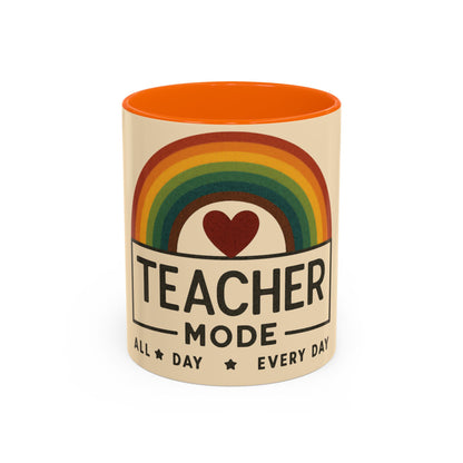 Teacher Mode – Color Accent Mug (11oz/15oz) • Rainbow Heart • Teacher Gift • Dishwasher & Microwave Safe