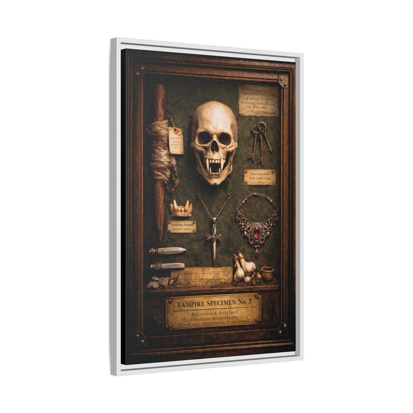 Framed Canvas Art – Vampire Specimen No. 3 | Gothic Vampire Wall Decor | Dark Academia Curiosity Cabinet Art