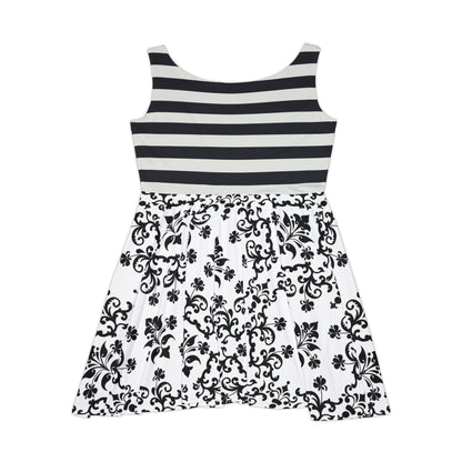Bold Black & White Baroque Stripe Skater Dress – Retro Gothcore Summer Staple Skater Dress