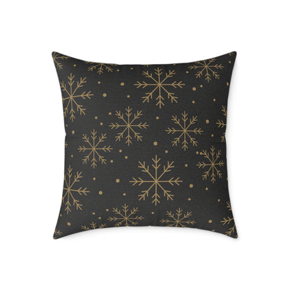 Black & Gold Gift Box Throw Pillow – Charcoal Present & Snowflake Canvas Cushion