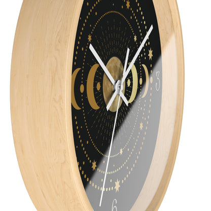 Moon Phase Wall Clock – Gold Celestial Lunar 10" Decor