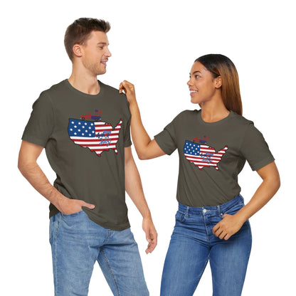 All-American USA Map & Truck Tee – Unisex Bella+Canvas Jersey Tee - 4th of July T-Shirt