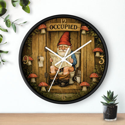 Funny Gnome Toilet Wall Clock – “Occupied” Bathroom Decor 10"
