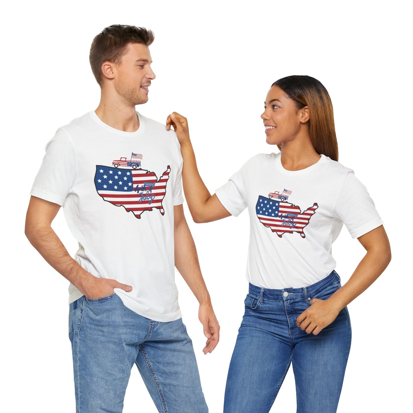All-American USA Map & Truck Tee – Unisex Bella+Canvas Jersey Tee - 4th of July T-Shirt
