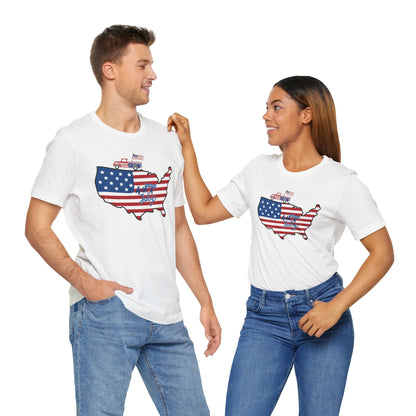 All-American USA Map & Truck Tee – Unisex Bella+Canvas Jersey Tee - 4th of July T-Shirt