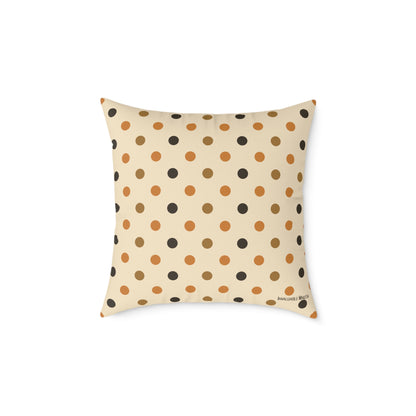 Boutique Halloween Throw Pillow – Crow & Pumpkin Pattern (Reversible Dot Back, Colorway™ Poly Canvas)