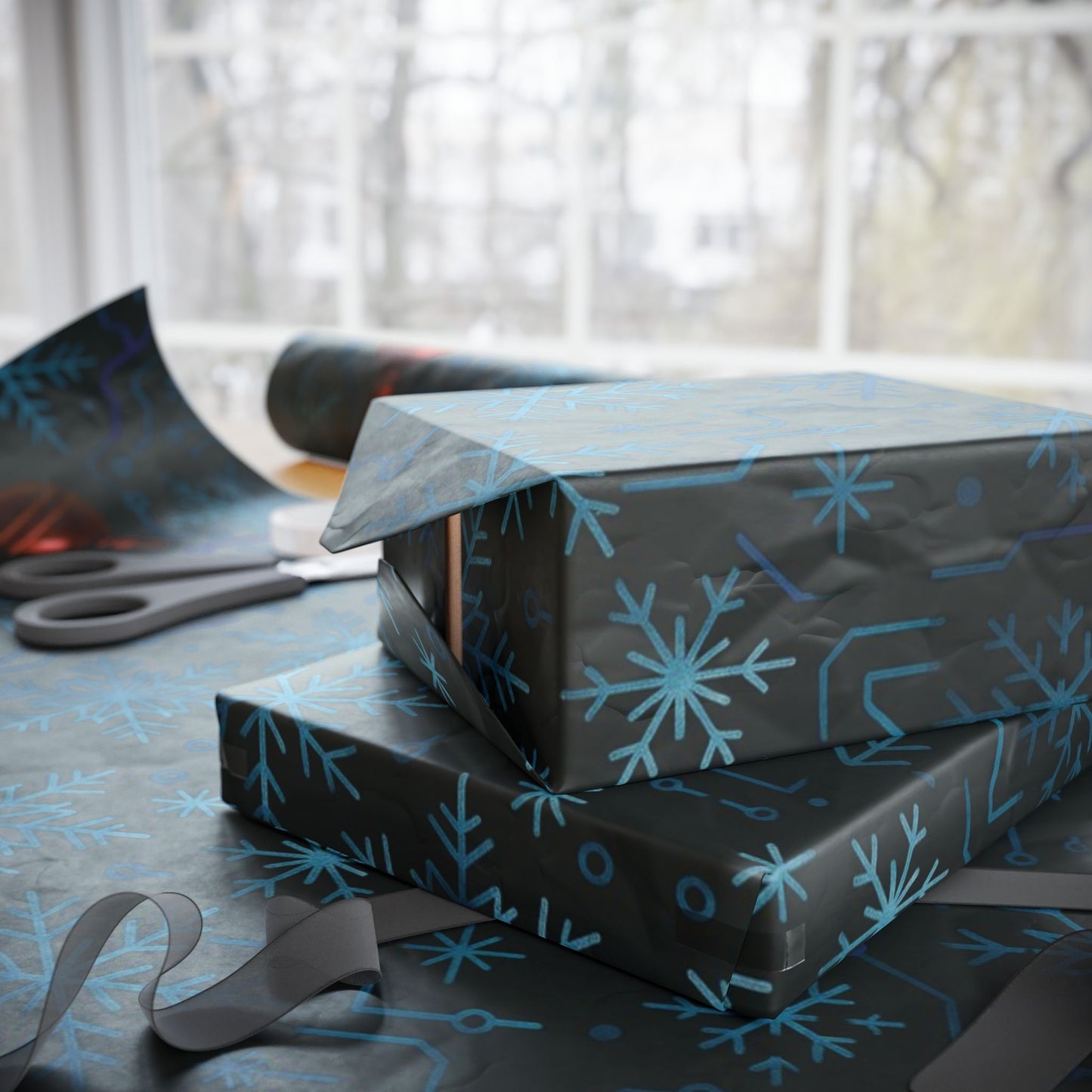 Cyber Yule Circuit – Luxury Christmas Wrapping Paper, Seamless Designer Gift Wrap, 30" Roll (Matte/Gloss)
