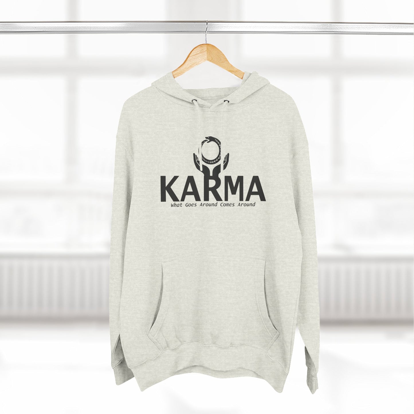 Karma Hoodie — “What Goes Around Comes Around” Minimalist Spiritual Quote Hoodie (Lane Seven Premium Fleece)