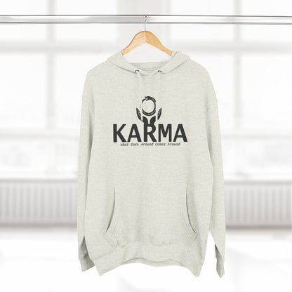Karma Hoodie — “What Goes Around Comes Around” Minimalist Spiritual Quote Hoodie (Lane Seven Premium Fleece)
