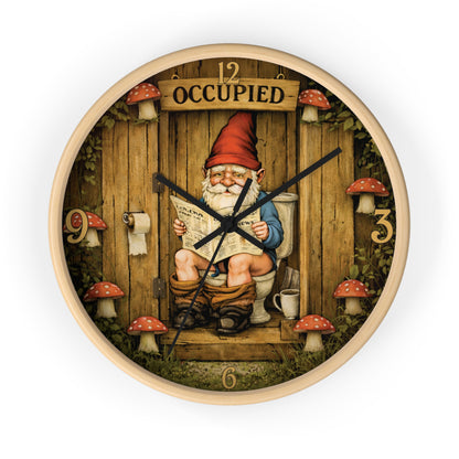 Funny Gnome Toilet Wall Clock – “Occupied” Bathroom Decor 10"